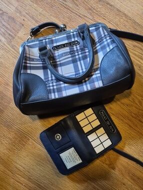 DR WHO Police Black and White Plaid Satchel with Faux Leather Trim